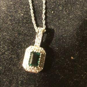 Emerald Color Stone Pendant With CZ